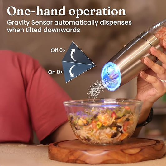 Battery Operated Salt & Pepper Grinder with LED Light, Silver