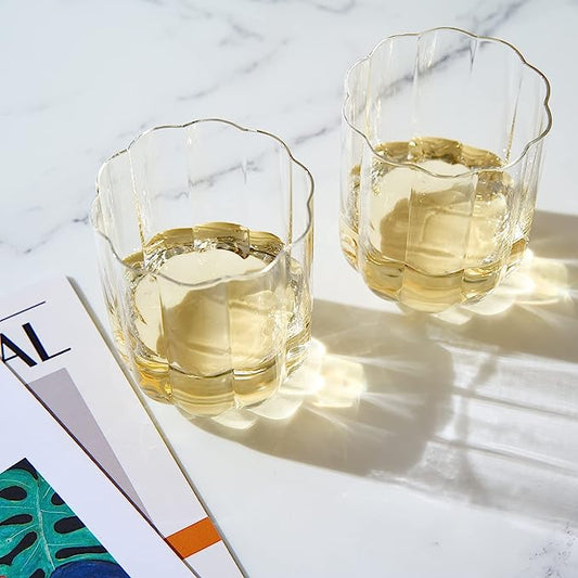 Flower Vintage Glass Stemless Highball - Set of 2-13 oz (Clear)