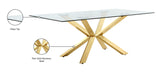 Capri Dining Table - Contemporary Glass Top with Gold Stainless Steel Base, 78" Wide, Chic Design!
