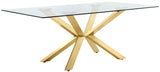 Capri Dining Table - Contemporary Glass Top with Gold Stainless Steel Base, 78" Wide, Chic Design!