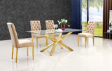 Capri Dining Table - Contemporary Glass Top with Gold Stainless Steel Base, 78" Wide, Chic Design!