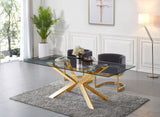 Capri Dining Table - Contemporary Glass Top with Gold Stainless Steel Base, 78" Wide, Chic Design!