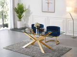 Capri Dining Table - Contemporary Glass Top with Gold Stainless Steel Base, 78" Wide, Chic Design!