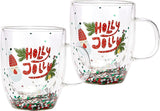 Set of 2 Holly Jolly Christmas Design Tumbler Mugs - 9.5 oz