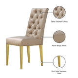 Capri Contemporary Dining Chairs - Set of 2 with Plush Tufting and Gold Stainless Steel Legs