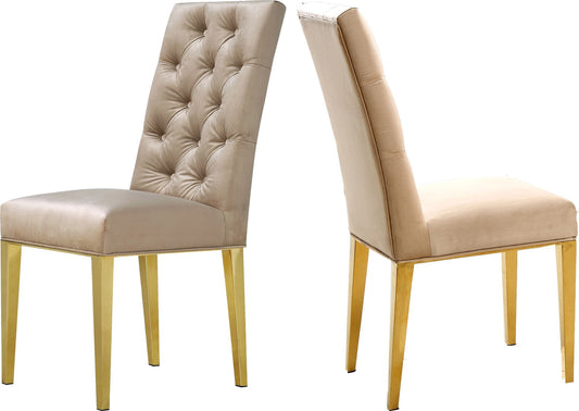 Capri Contemporary Dining Chairs - Set of 2 with Plush Tufting and Gold Stainless Steel Legs