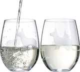 Stemless Wine Glasses Set of 2 (Corgi)