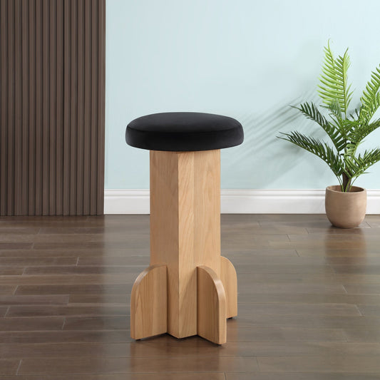 Wyatt Stool - Art Deco Velvet Bar or Counter Stool with Luxe Cushioned Seat and Natural Ash Finish