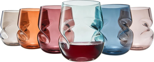 Khen Unbreakable Aerating Stemless Wine Glasses Set of 6-13 oz Pastel Glass