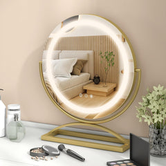 Tangkula 16" Vanity Mirror with Lights, 3 Color Dimmable LED Lighted Makeup Mirror with Touch Screen