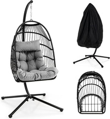 Tangkula Patio Egg Chair with Stand, Hanging Egg Swing Chair with Waterproof Cover, Removable Pillow