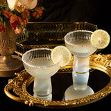 Ribbed Stemless Margarita Glasses with Gold Rim - Set of 4 (10 OZ)