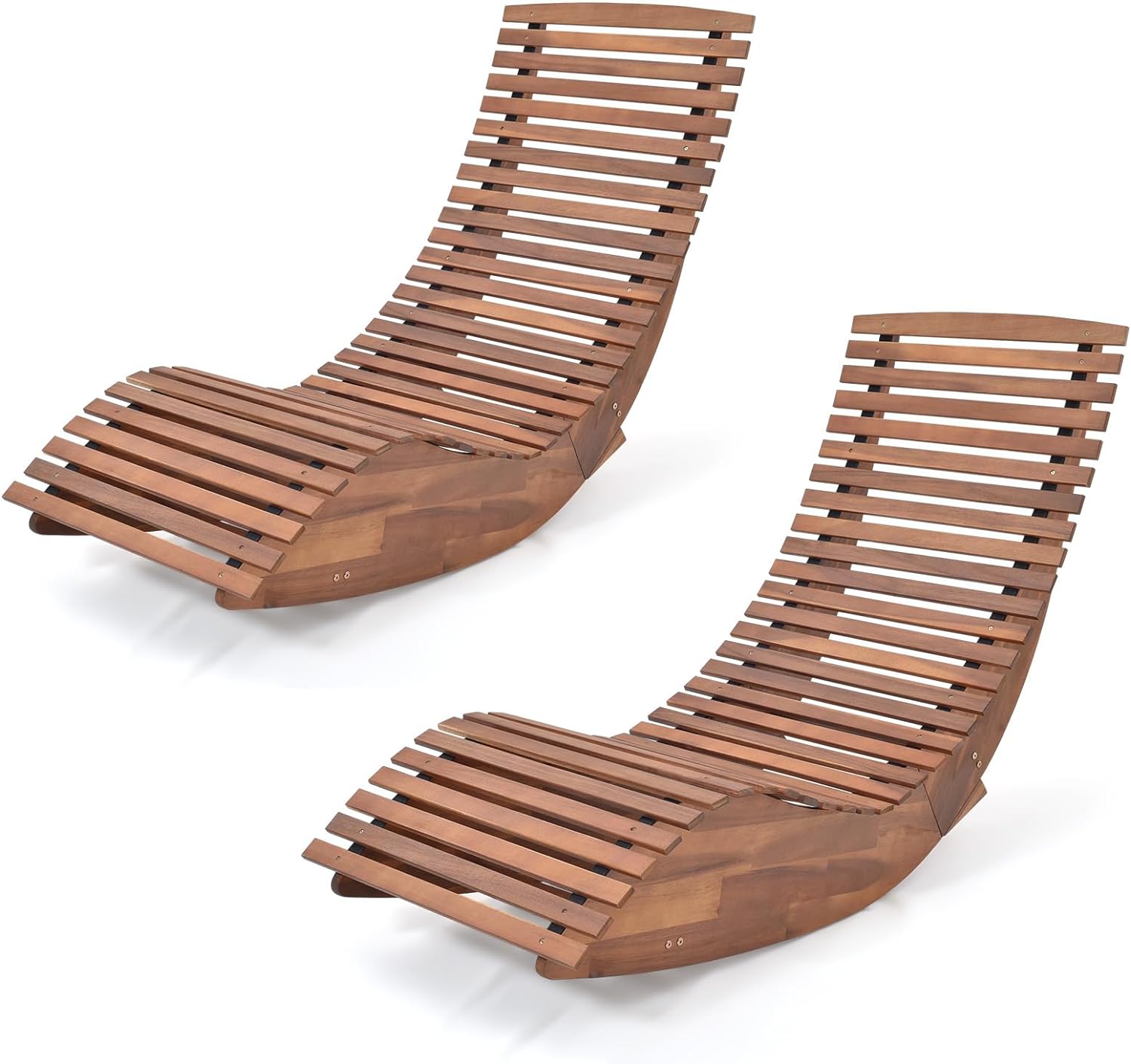 Tangkula Outdoor Acacia Wood Rocking Chair, Porch Rocker with Widened Slatted Seat and High Back