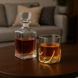 Gold Antler Double Old Fashioned Whiskey Glass, 11.84 oz DOF Tumbler with Decorative Base, Heavy Glassware for Bourbon, Cocktails, Rustic Lodge Bar, Western Decor, Unique Gift for Him or Dad