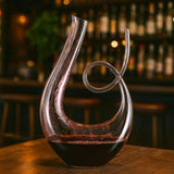 Art Series Swirl Wine Decanter – Hand Blown, Lead-Free Glass with Wide Base for Aeration – Elegant U-Shaped Design with Spill-Reducing Spout – Holds 33.8 oz – Modern Display for Red Wine Lovers