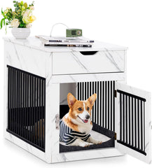 Tangkula Dog Crate Furniture, Decorative Dog Kennel End Table with Storage Drawer