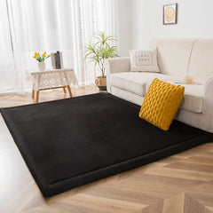 MAXYOYO Baby Play Mat, Coral Velvet Area Rug Thick Japanese Tatami Mat with Non-Slip Backing, Black