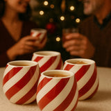 Red Swirl Christmas Ceramic Stemless Shot Glasses  | Set of 4 | 6oz