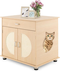 Tangkula Cat Litter Box Enclosure, Hidden Cat Washroom with Storage Shelf, Sisal Scratching Doors