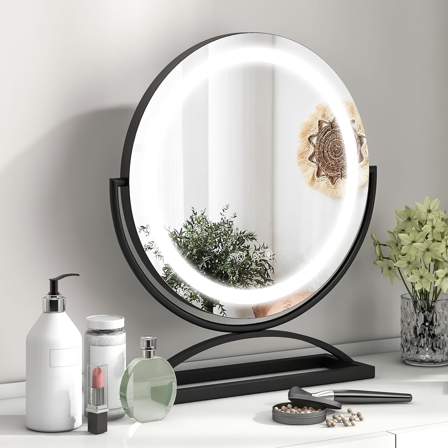 Tangkula 16" Vanity Mirror with Lights, 3 Color Dimmable LED Lighted Makeup Mirror with Touch Screen