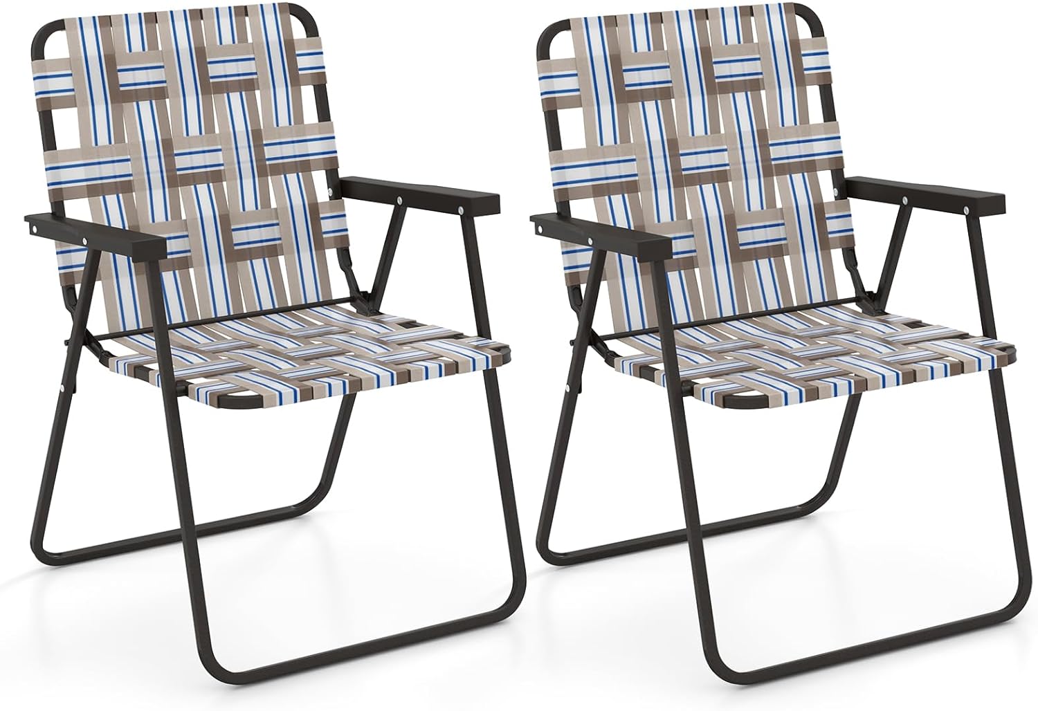 Tangkula Set of 6 Patio Folding Chairs, Outdoor Folding Lawn Chair Set with Armrest, Heavy Duty Steel Frame