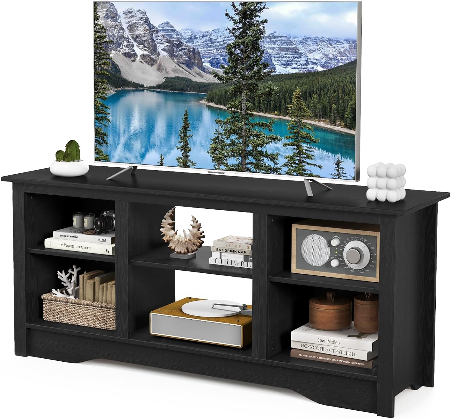 Tangkula TV Stand for up to 65" Flat Screen TVs, 58" Media Entertainment Center w/Adjustable Shelves