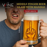 The Wine Savant Middle Finger Beer Glass with Handle - Tall Drinking Glass for Beer, Whiskey, Cocktails – 12.05 oz
