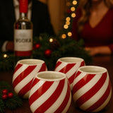 Red Swirl Christmas Ceramic Stemless Shot Glasses  | Set of 4 | 6oz