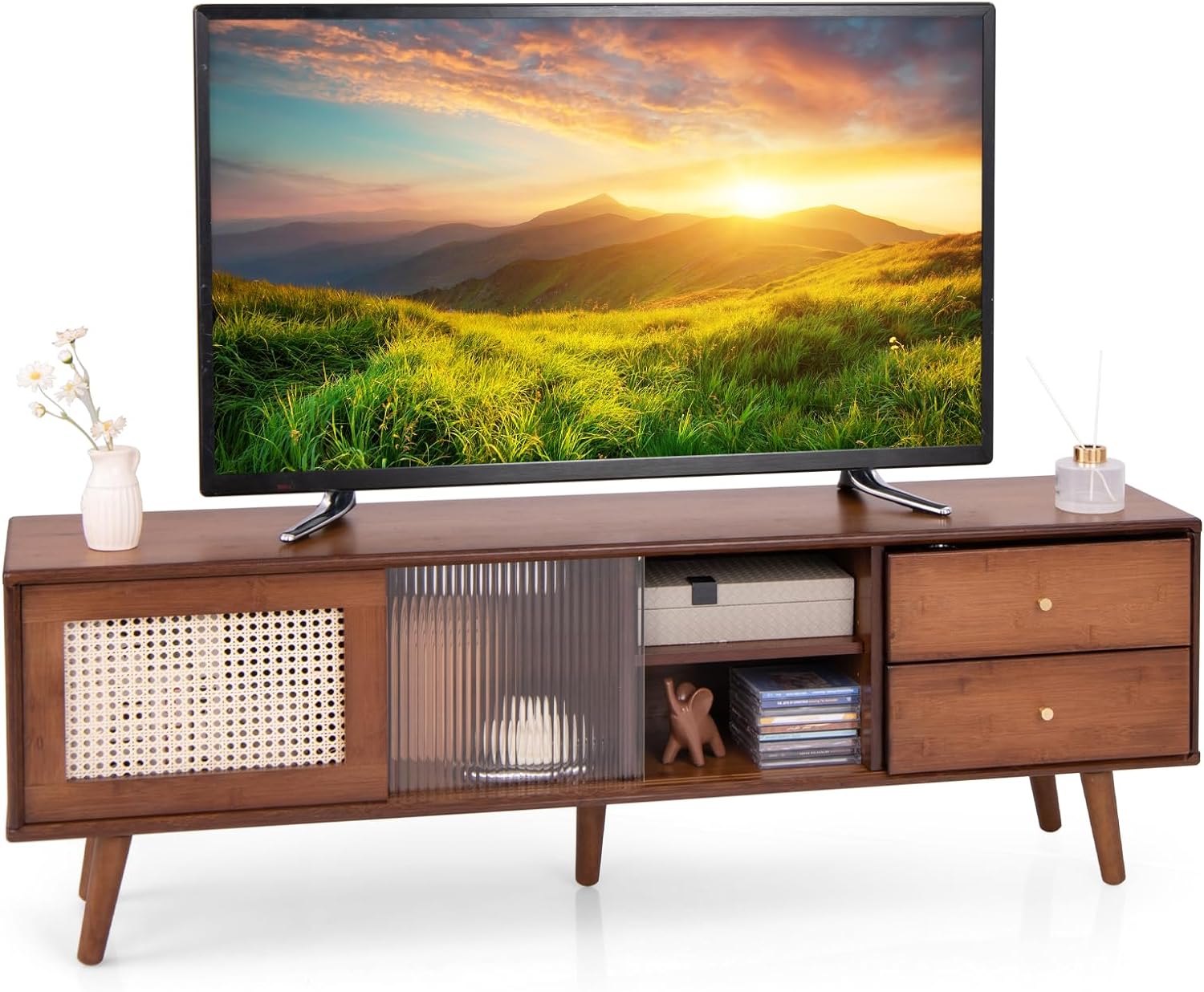 Tangkula Mid Century Modern TV Stand for TVs up to 65"