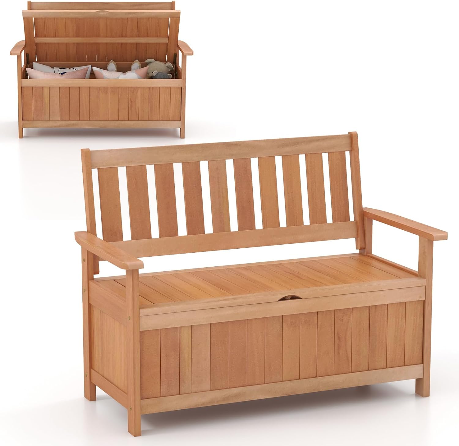 Tangkula Wooden Outdoor Storage Bench Large Deck Box (Natural)