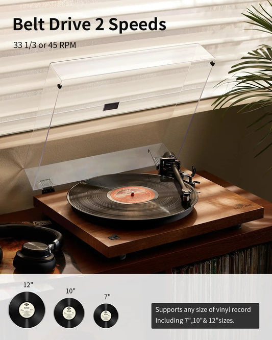 Angels Horn H002BT-OR Exceptional Quality Vintage Wooden Turntable  Bluetooth Vinyl Player