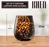 Khen Tortoise Leopard Wine Glasses Stylish Animal Print Break Resistant Acrylic Drinkware for Entertaining - Set of 2