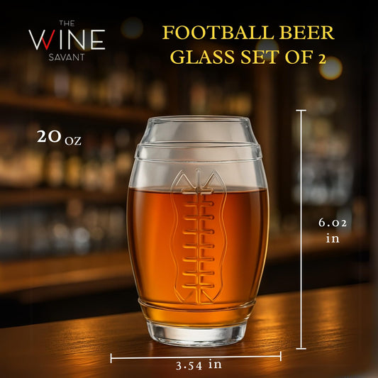 2 Football Beer Glass, 20 Ounce Tumbler Clear Glasses