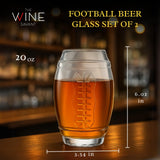 2 Football Beer Glass, 20 Ounce Tumbler Clear Glasses