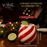 Red Swirl Christmas Ceramic Stemless Shot Glasses  | Set of 4 | 6oz