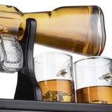 (EU ONLY) Wine Savant Dekanter-Set, Bullet-Gläser, limitierte Auflage, elegantes Gewehre, Whiskey-Dekanter, 57,1 cm, 1000 ml, mit 4 Bullet-Whiskey-Gläsern und Sockel aus Mahagoni-Holz