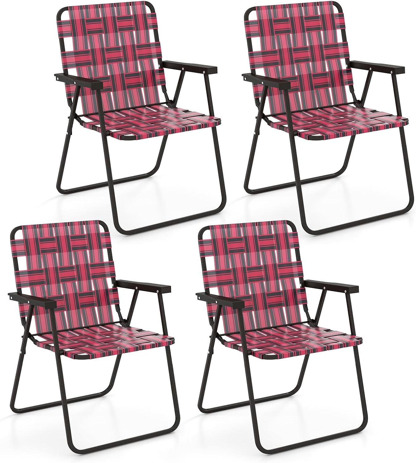 Tangkula Set of 6 Patio Folding Chairs, Outdoor Folding Lawn Chair Set with Armrest, Heavy Duty Steel Frame