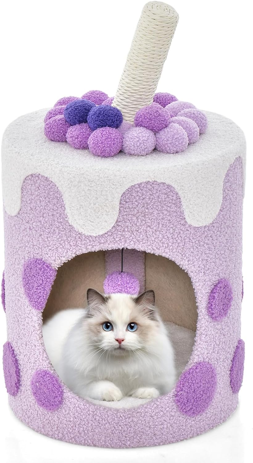 Tangkula Bubble Tea Cat Tree Tower, 26.5 Inch Cat Condo Furniture with Scratching Post