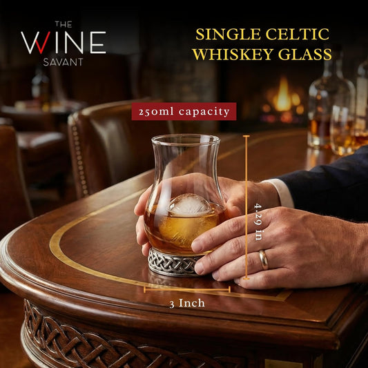 Celtic Whiskey Glass, Single Piece, 8.45oz 4.29in Clear Borosilicate Alloy Base