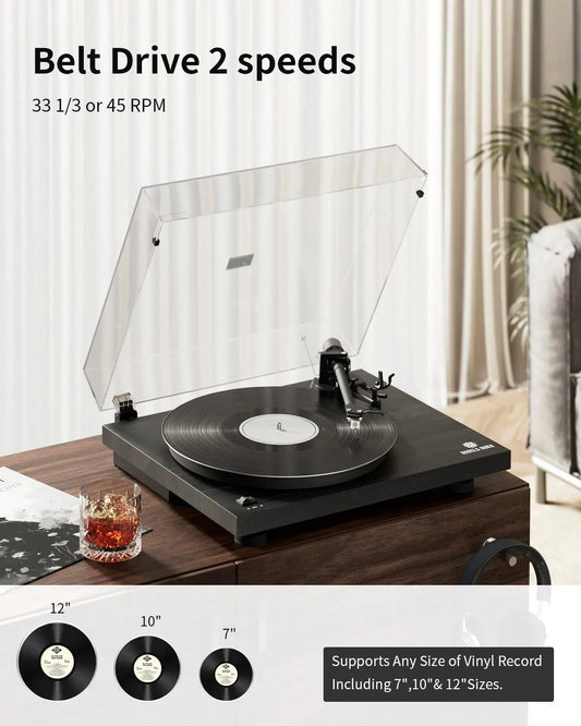 Angels Horn H002BT-BK Exceptional Quality Vintage Wooden Bluetooth Turntable Vinyl Player