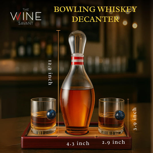 The Wine Savant Bowling Decanter, Sports Themed Whiskey Gift Set - Clear