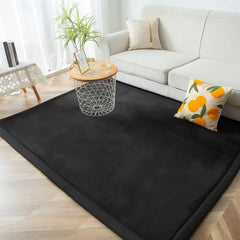 MAXYOYO Baby Play Mat, Coral Velvet Area Rug Thick Japanese Tatami Mat with Non-Slip Backing, Black