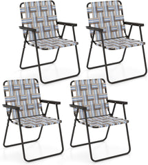 Tangkula Set of 6 Patio Folding Chairs, Outdoor Folding Lawn Chair Set with Armrest, Heavy Duty Steel Frame