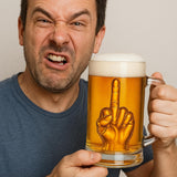 The Wine Savant Middle Finger Beer Glass with Handle - Tall Drinking Glass for Beer, Whiskey, Cocktails – 12.05 oz
