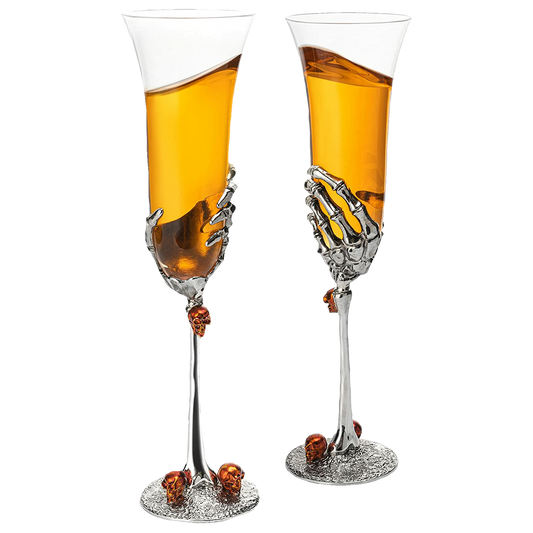 Stemmed Skeleton Champagne Glasses Set of 2