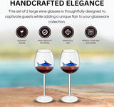 Shark-Inspired Wine Glasses Set of 2 – 13oz Stemmed Red & White Wine Glass with 3D Shark Inside – Unique Glassware Gift for Men, Dad, or Host