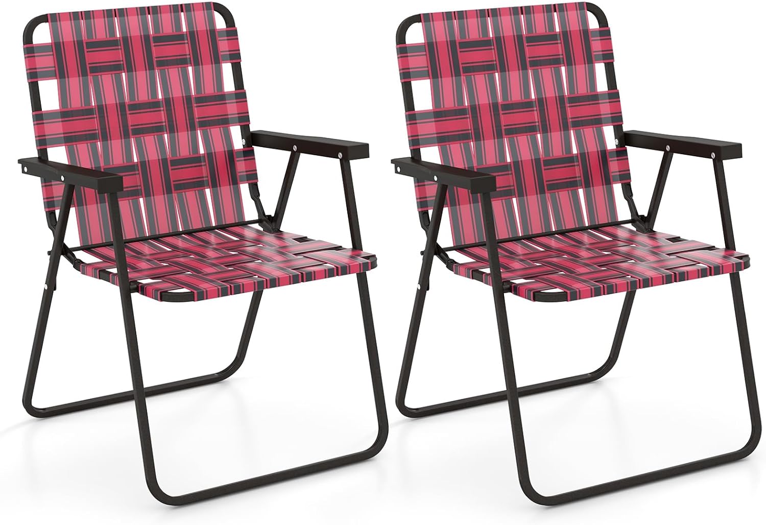 Tangkula Set of 6 Patio Folding Chairs, Outdoor Folding Lawn Chair Set with Armrest, Heavy Duty Steel Frame