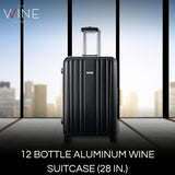Wine Bottle Suitcase Aluminum | Holds 12 Standard 750 ML Bottles | Universal Airplane Luggage Case, TSA Approved Wheeled Bag For Professionals & Consumers, Gift For Wine Lovers, Connoisseurs (26 IN)