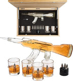 Whiskey Decanter Flag Set - 1000ml AK47 Rifle Gun, Glasses & Chillers Set in Box - Hanging Storage American Flag Gift Box With Silver Metal Flag, Great Gift Army, Navy, Marines, Veterans