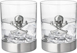 Skull & Skeleton Crossbones Pewter Whiskey - 11oz Set of 2